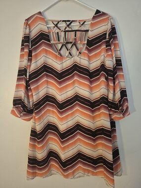 HeartSoul XL Chevron Dress Cream Brown Rust Orange Peach Hues Office Work